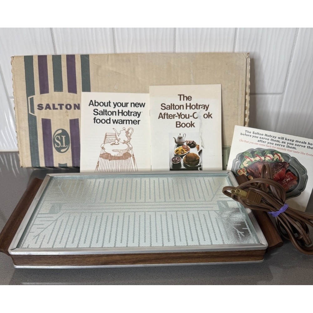 VTG Salton Hotray H-110 Food Warmer MCM Mid Century Modern Glass Hot Plate Box